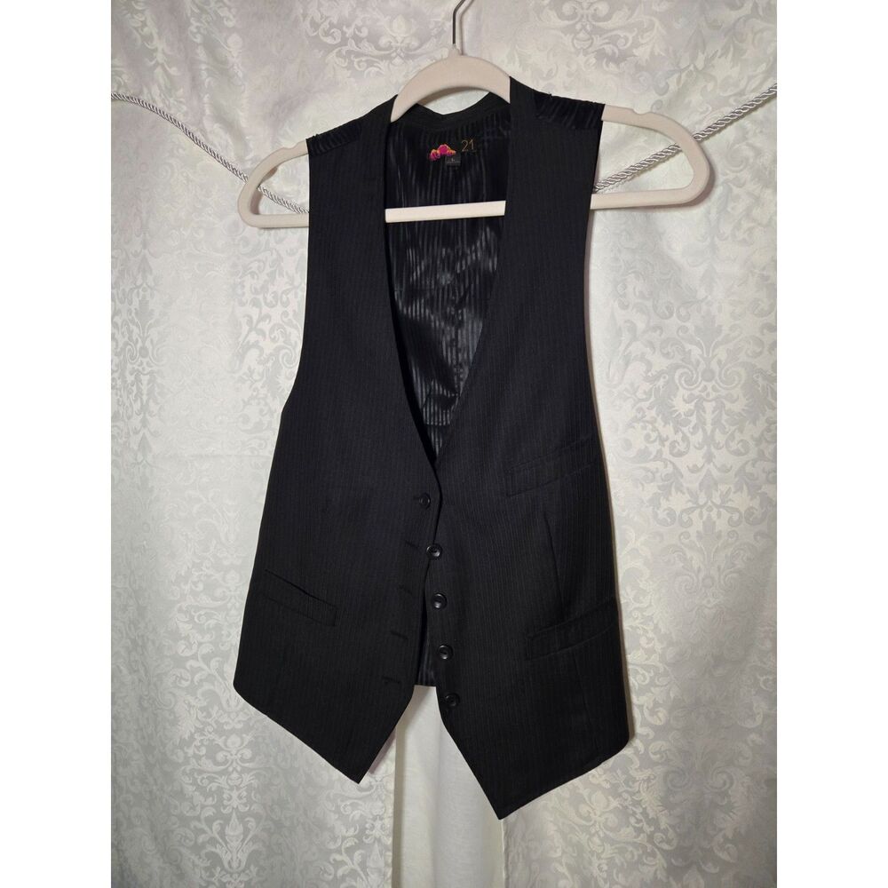 Forever 21 Black Pinstripe Tailored Waistcoat Vest Y2K Preppy | L